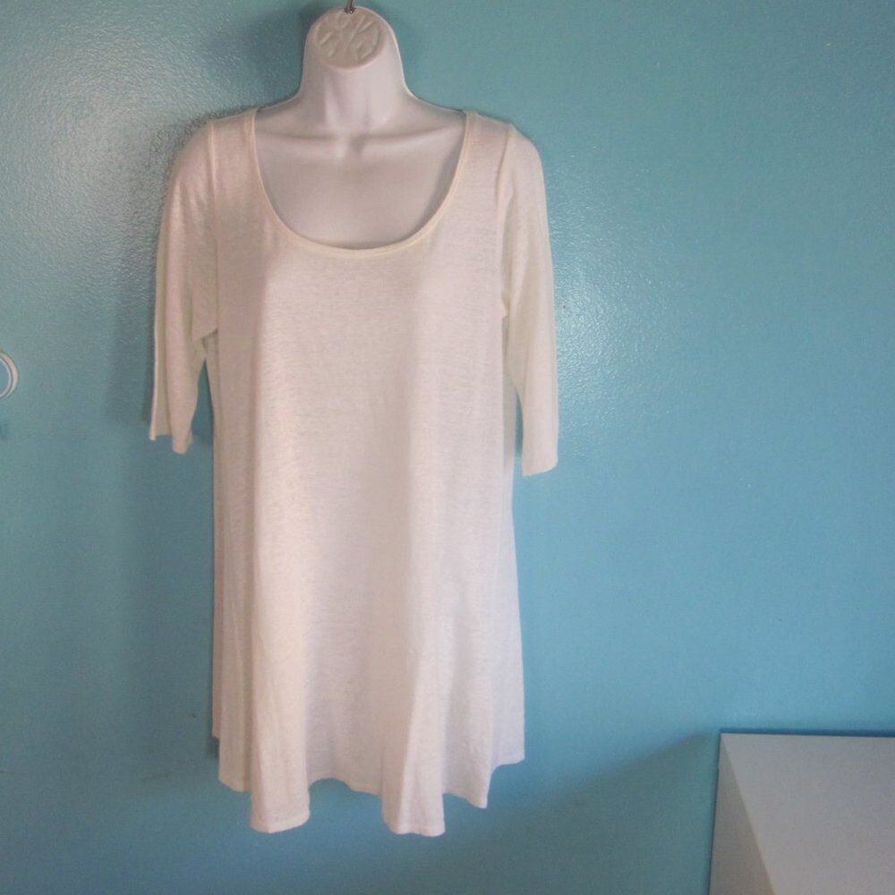 Eileen Fisher Womens Size S Knit Tunic Mini Dress White Linen 1/2 Sleeve A-Line